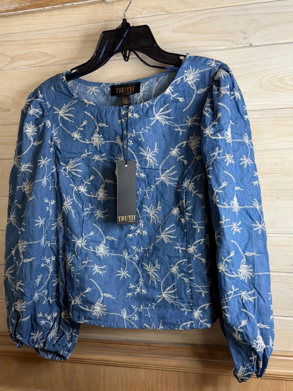 TRUTH Blue Floral Embroidered Long-Sleeve Top